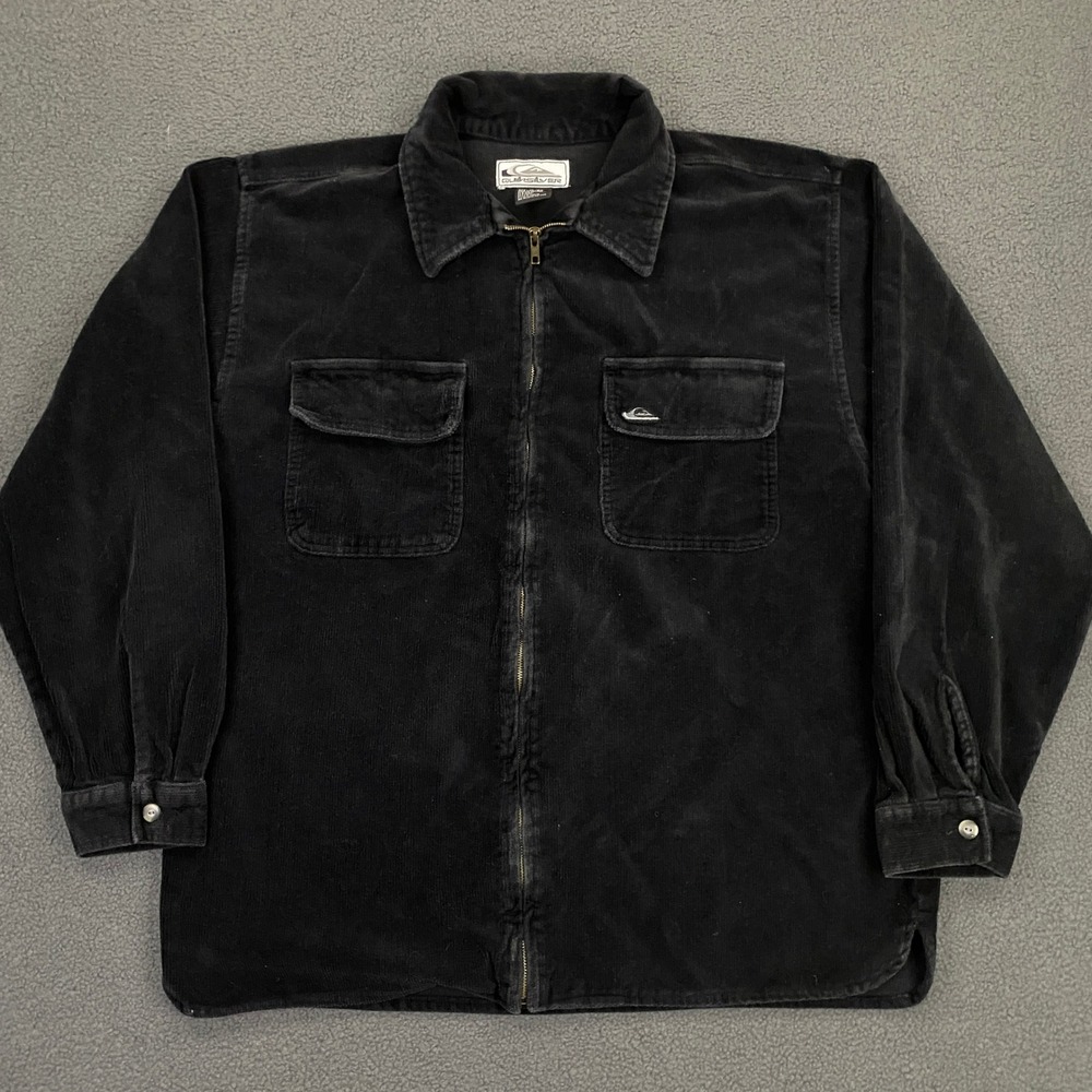 Vintage Y2K Quiksilver Corduroy Shirt Jacket Mens XL Black Full Zip Surf Skater
